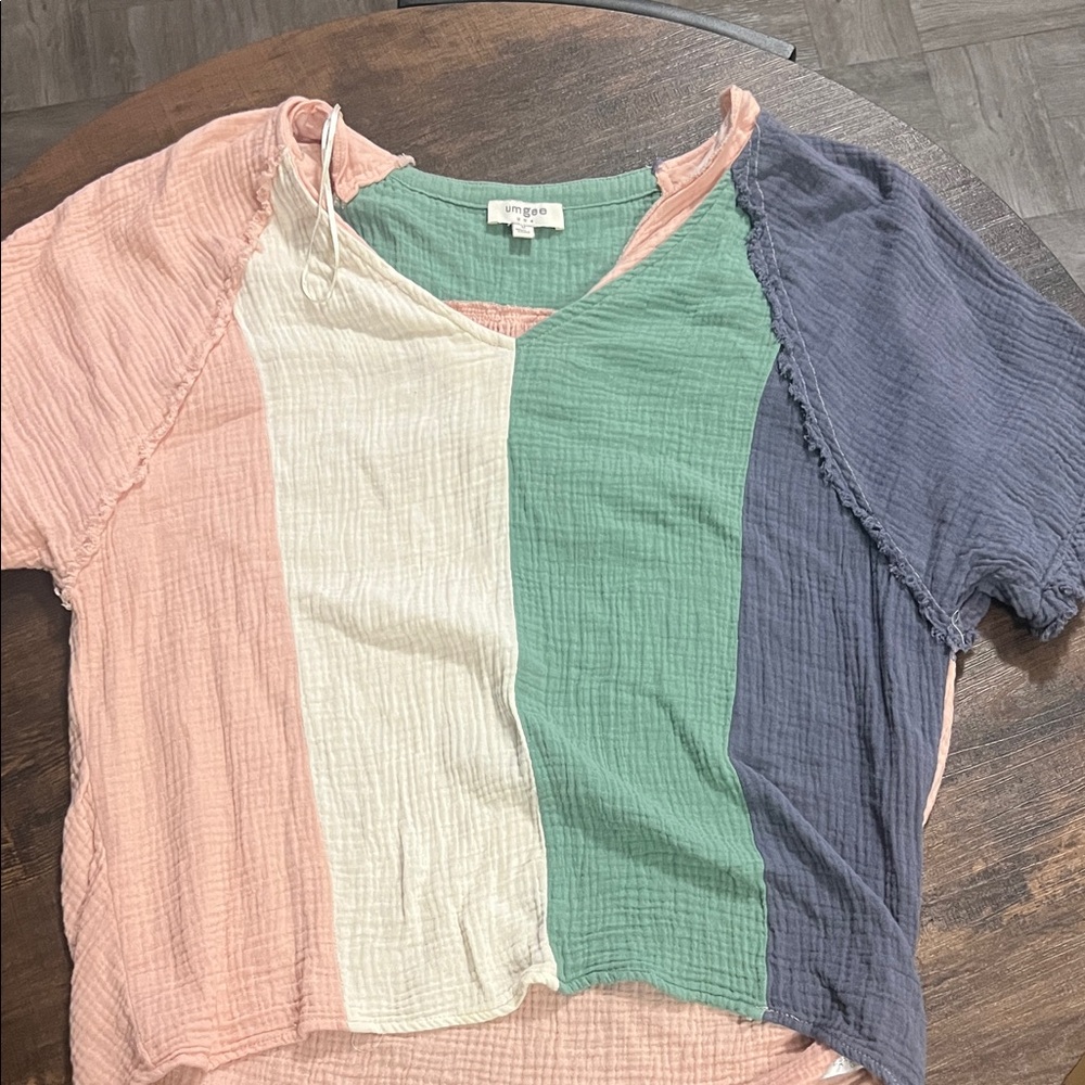 Umgee Multicolor Patchwork Blouse - image 3